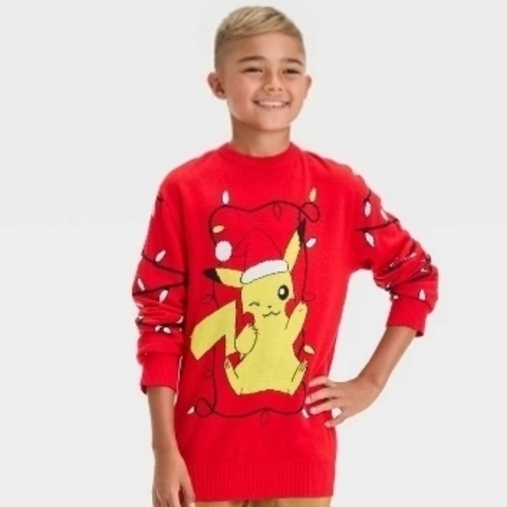Red Pikachu Pokemon Christmas Sweater Sz.M